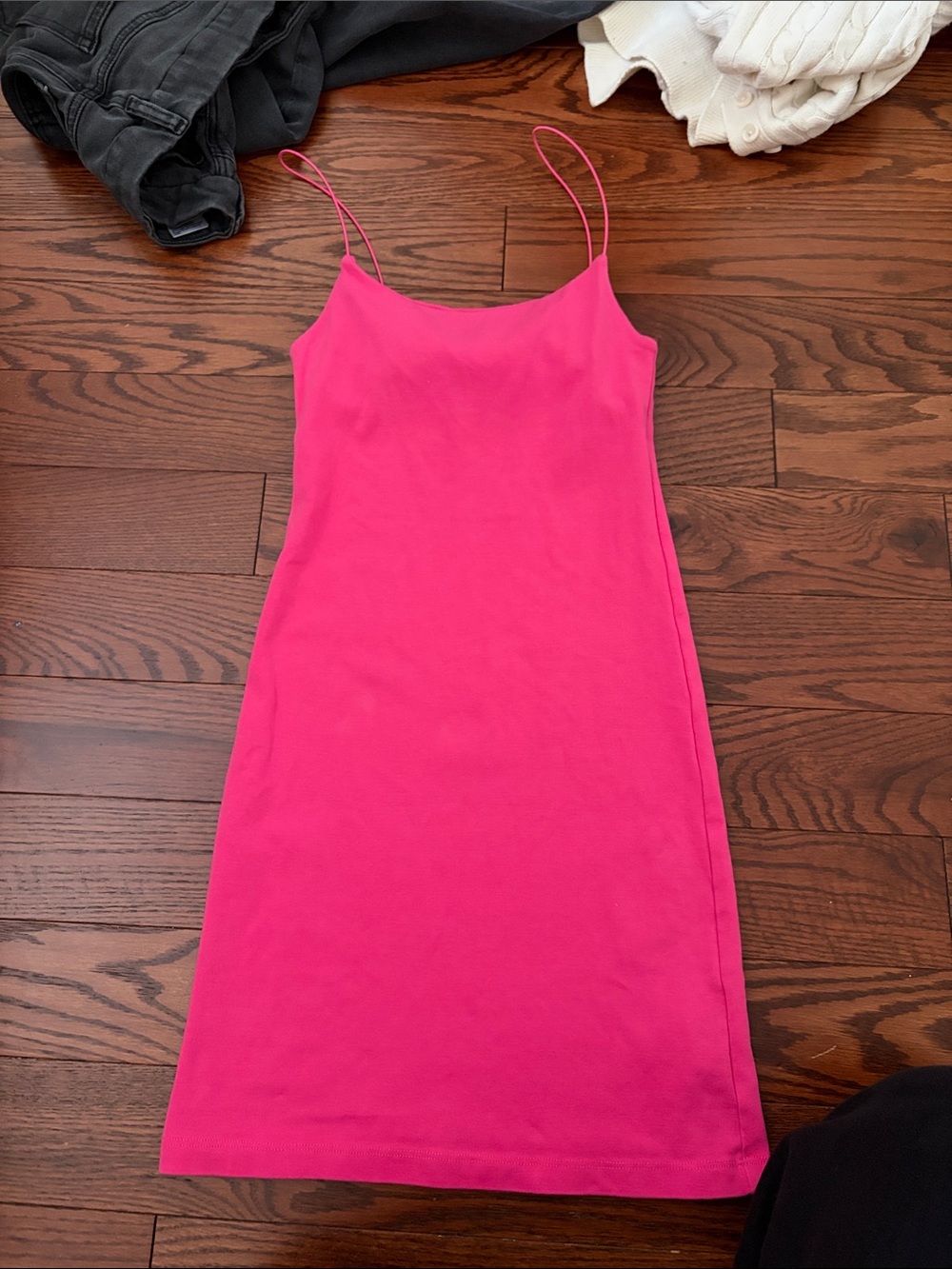 Zara Hot Pink Midi Slip Dress with Spaghetti Straps